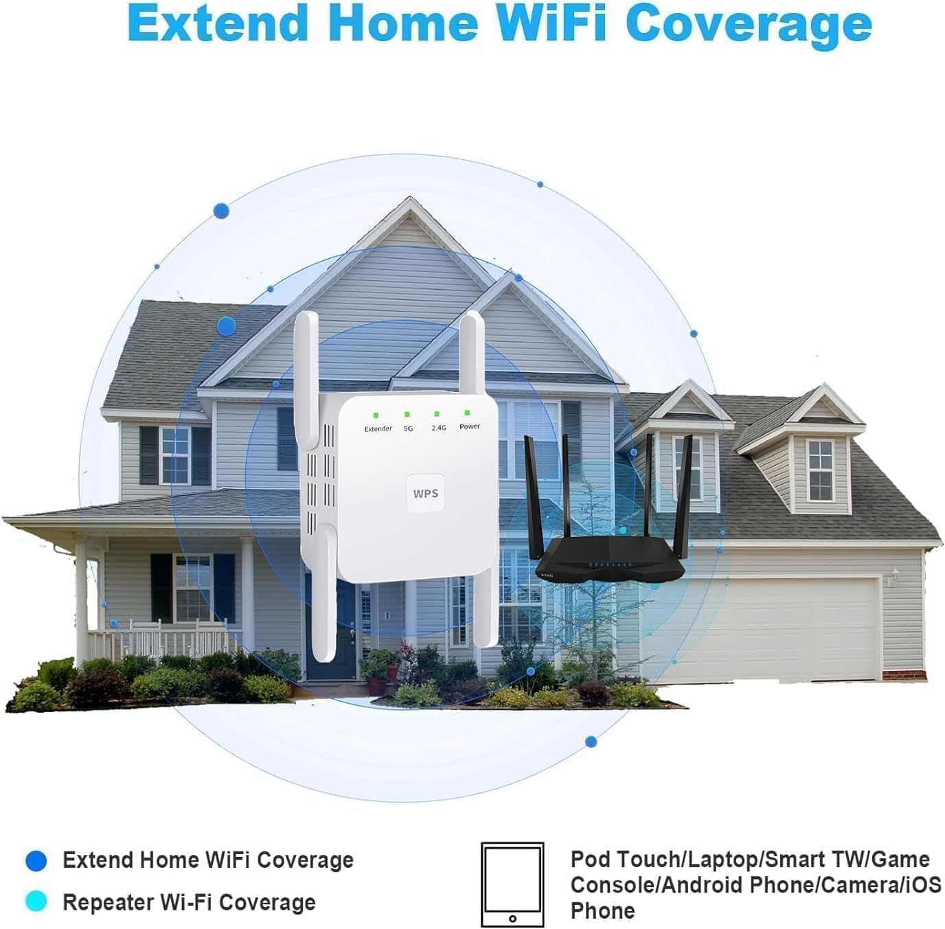 WiFi Extender Signal Booster for Home WiFi Booster 1200Mbps | Dual Band 5GHz & 2.4GHz Covers Up to 2150 Sq.Ft & 35 Devices, Ethernet Port with Four Antennas - Image 9