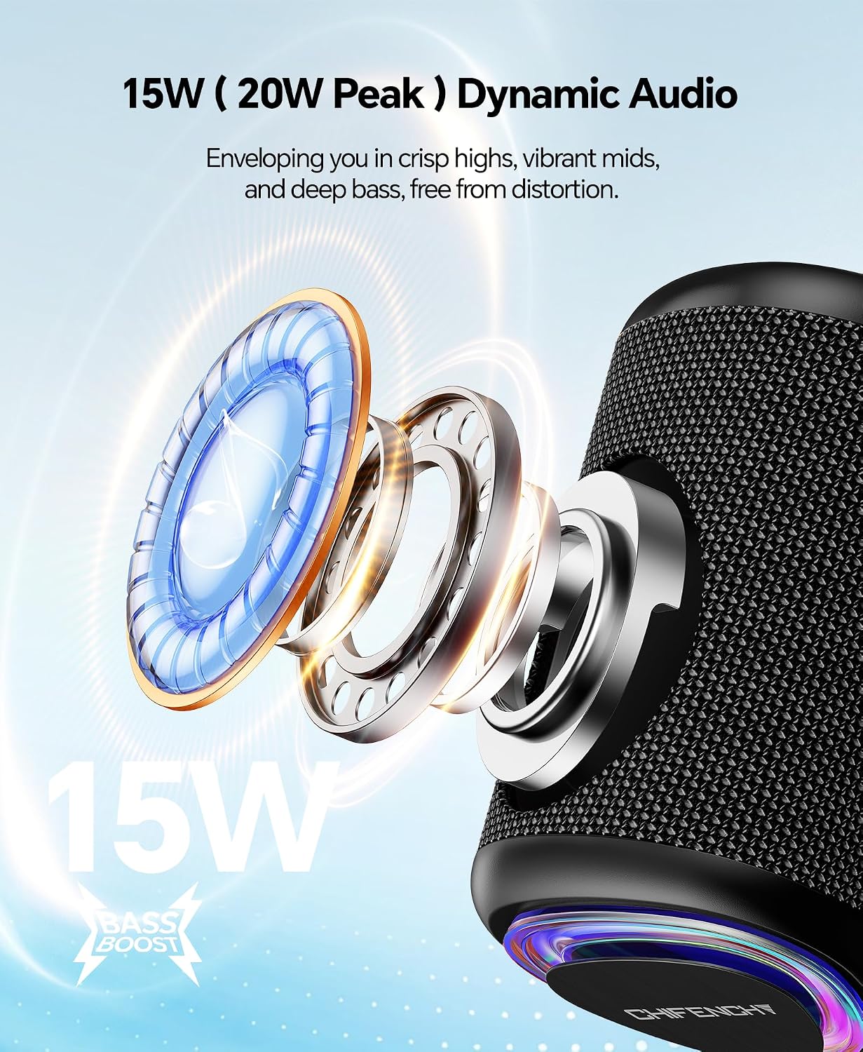 Portable Bluetooth Speaker Beach Essentials: IPX5 Waterproof for Outdoor | Powerful HD Sound,Dynamic Light,All Day Playtime,Wireless BT 5.3,TWS Pairing,Travel|Camping|Pool Accessorie,School Supplies - Image 2