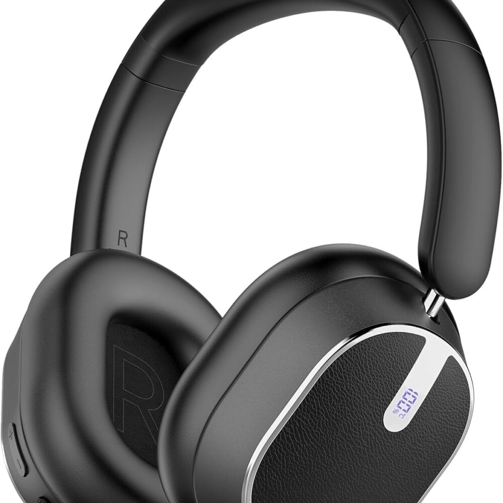 Hybrid Active Noise Cancelling Bluetooth Headphones Wireless Headphones | Over Ear, 120H Playtime, Hi-Res Audio, Deep Bass, Memory Foam Ear Cups for Home Office Travel Black