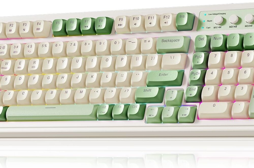 AULA S99 Gaming Keyboard, Wireless Green Creamy Computer Keyboards | Tri-Mode Bluetooth/2.4GHz/USB-C Membrane Keyboard with Number Pad,99Keys,RGB Backlit,Programmable,Creamy Silicone Structure