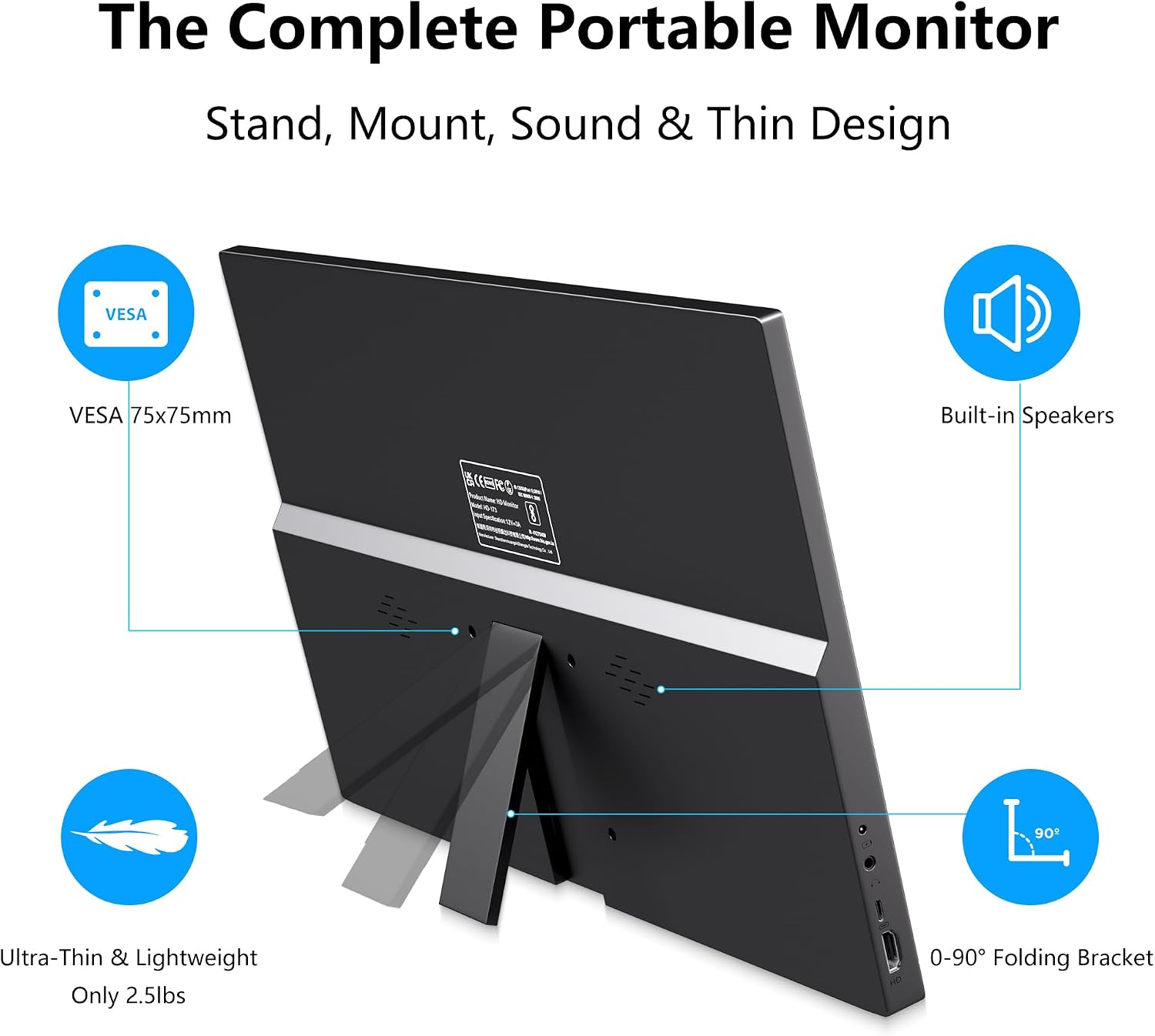 Thinlerian 17.3 Inch Portable Monitor 1600x900 HD Resolution with USB-C HDMI Dual Speakers, External Display Second Screen for Laptop PC Phone, Travel, Office - Image 5